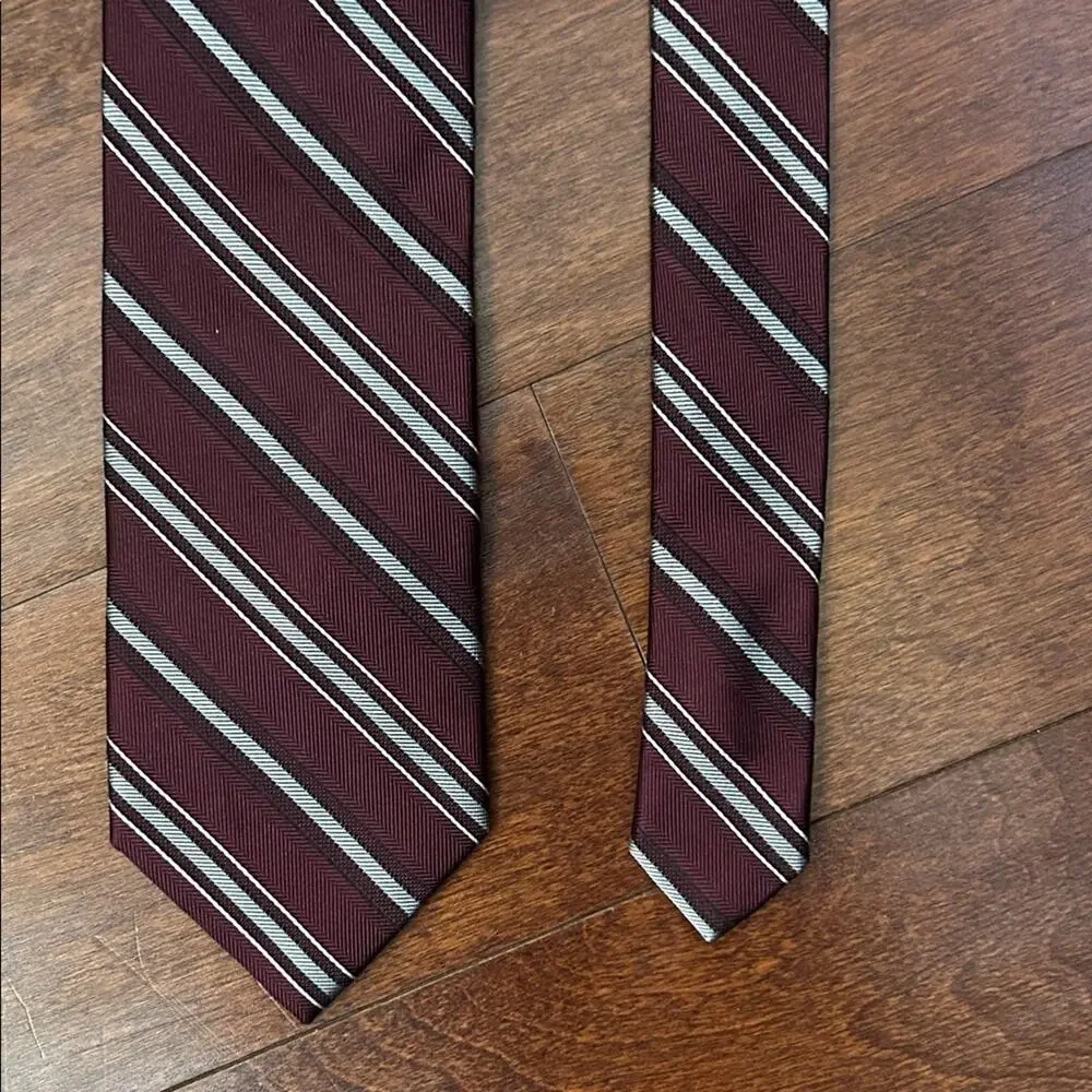 Jos. A. Bank 100% Silk Burgundy and Silver Striped Tie, New with Tags